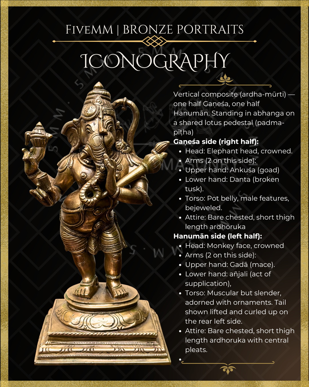 Adyanta Prabhu- Ganesha:Hanuman,  Panchaloha Bronze statue – per Shilpa Sastra iconography, handcrafted by lost wax casting – Iconographic description