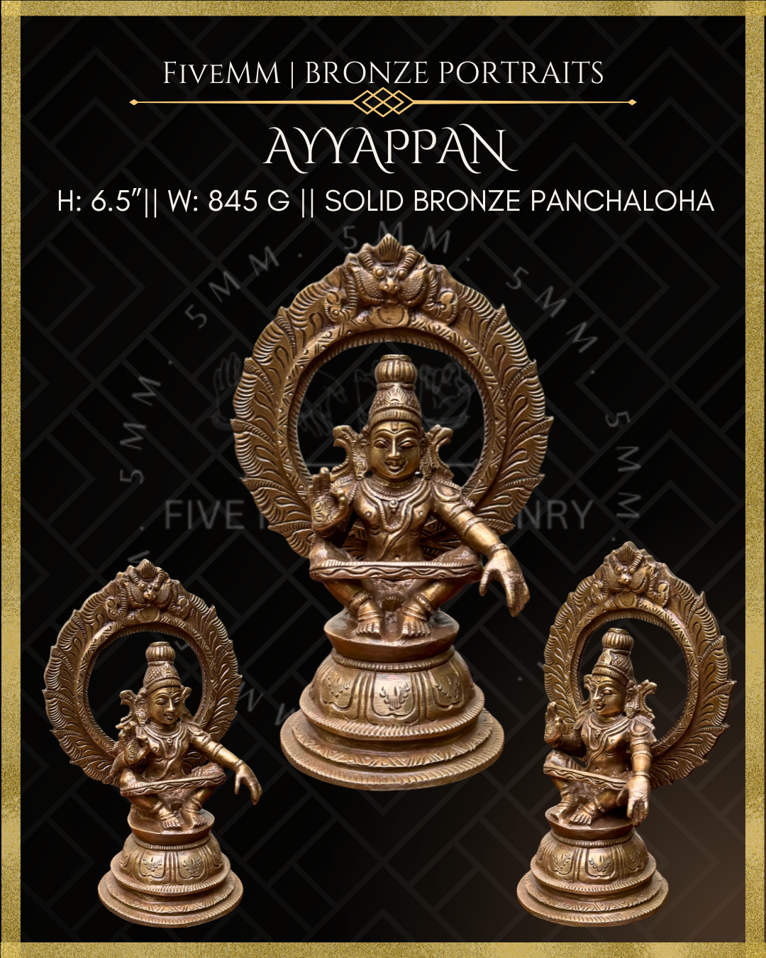Ayyappan Panchaloha Bronze statue – per Shilpa Sastra iconography, handcrafted by lost wax casting – All angle view