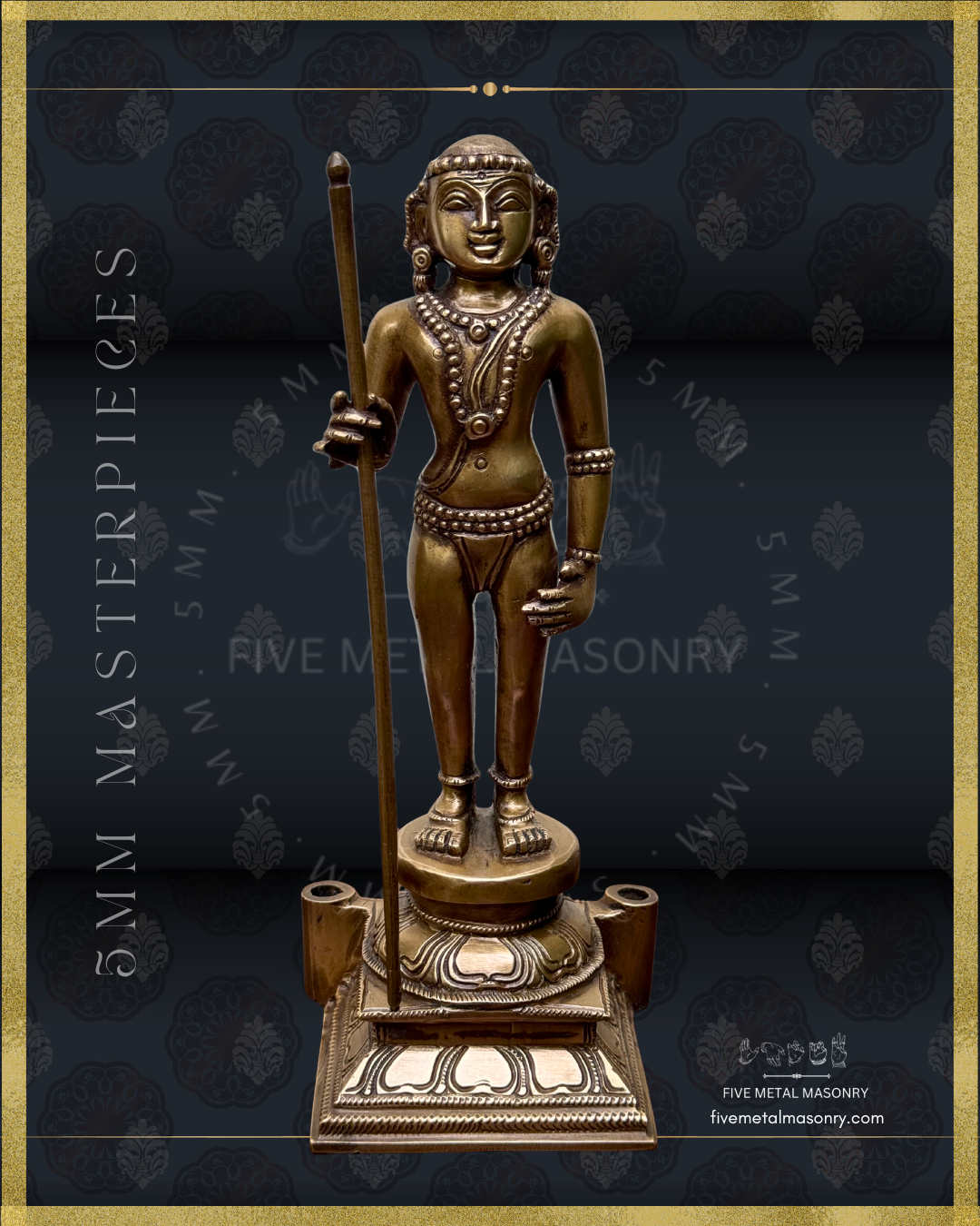 Archless view of Dhandayudhapani Murugan Bronze statue -  Masterpieces Collection - Iconography per Shilpa Sastra, handcrafted lost wax casting