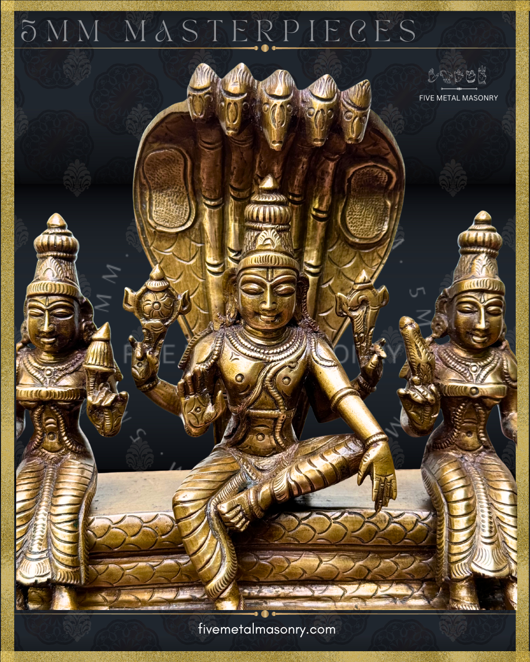 Vaikunta Narayana Set -Panchaloha Bronze statue -  Masterpieces Collection - Iconography per Shilpa Sastra, handcrafted lost wax casting – Narayana closeup view