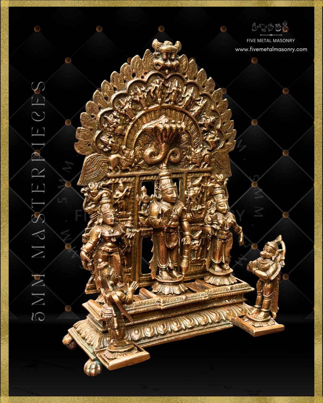 Vishnu Set with Ornate Dasavatharam Arch-Panchaloha Bronze statue -  Masterpieces Collection - Iconography per Shilpa Sastra, handcrafted lost wax casting – Right facing view