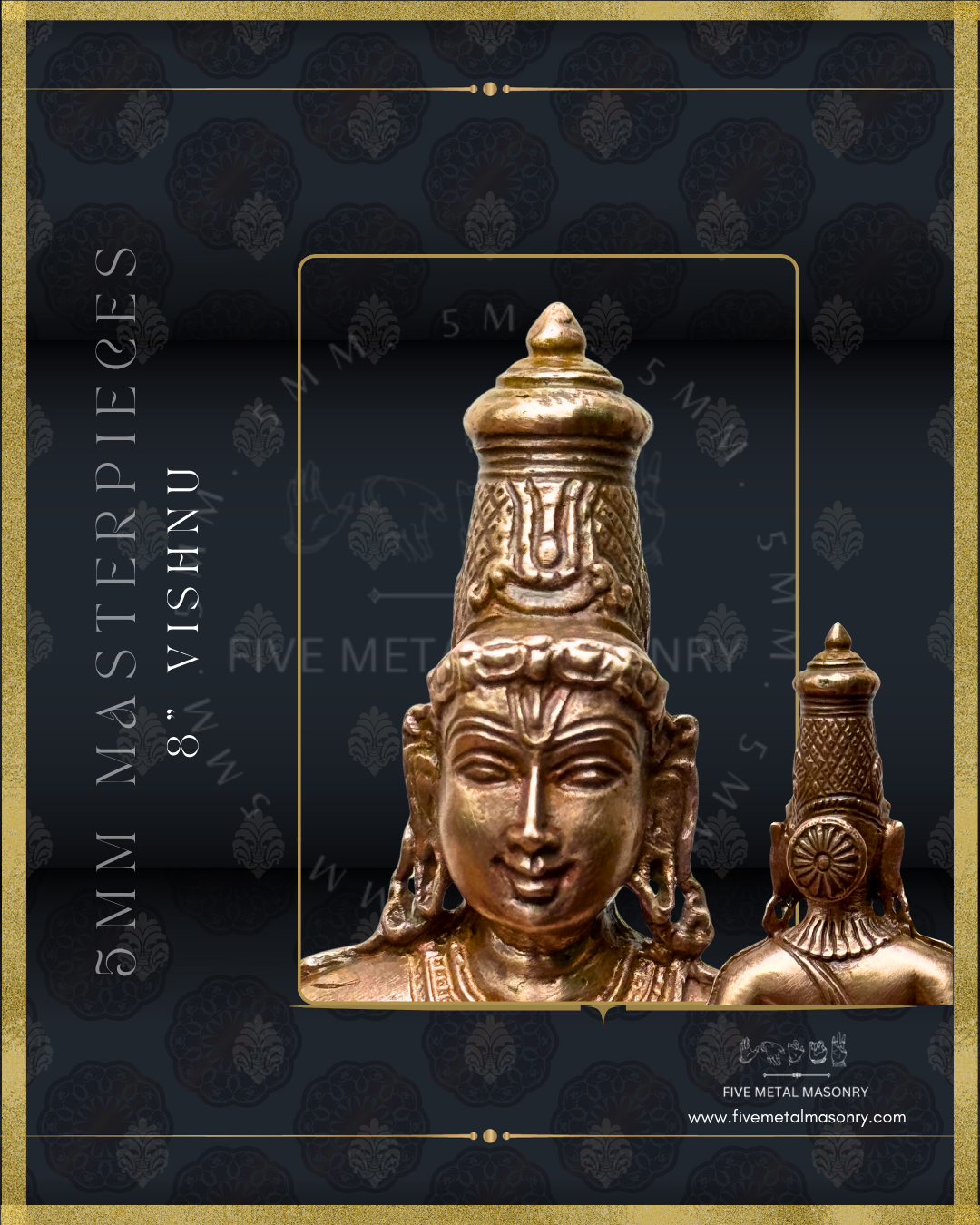 Vishnu Panchaloha bronze statue – Shilpa Sastra iconography, handcrafted lost wax casting – Face and Head closeup view