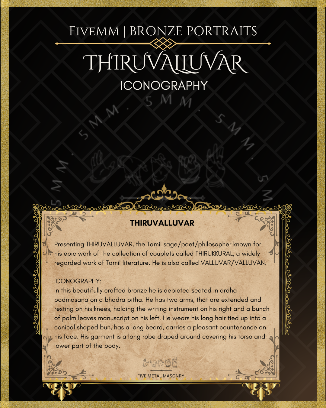 Thiruvalluvar Panchaloha Bronze statue – Shilpa Sastra iconography, handcrafted lost wax casting – iconographic description