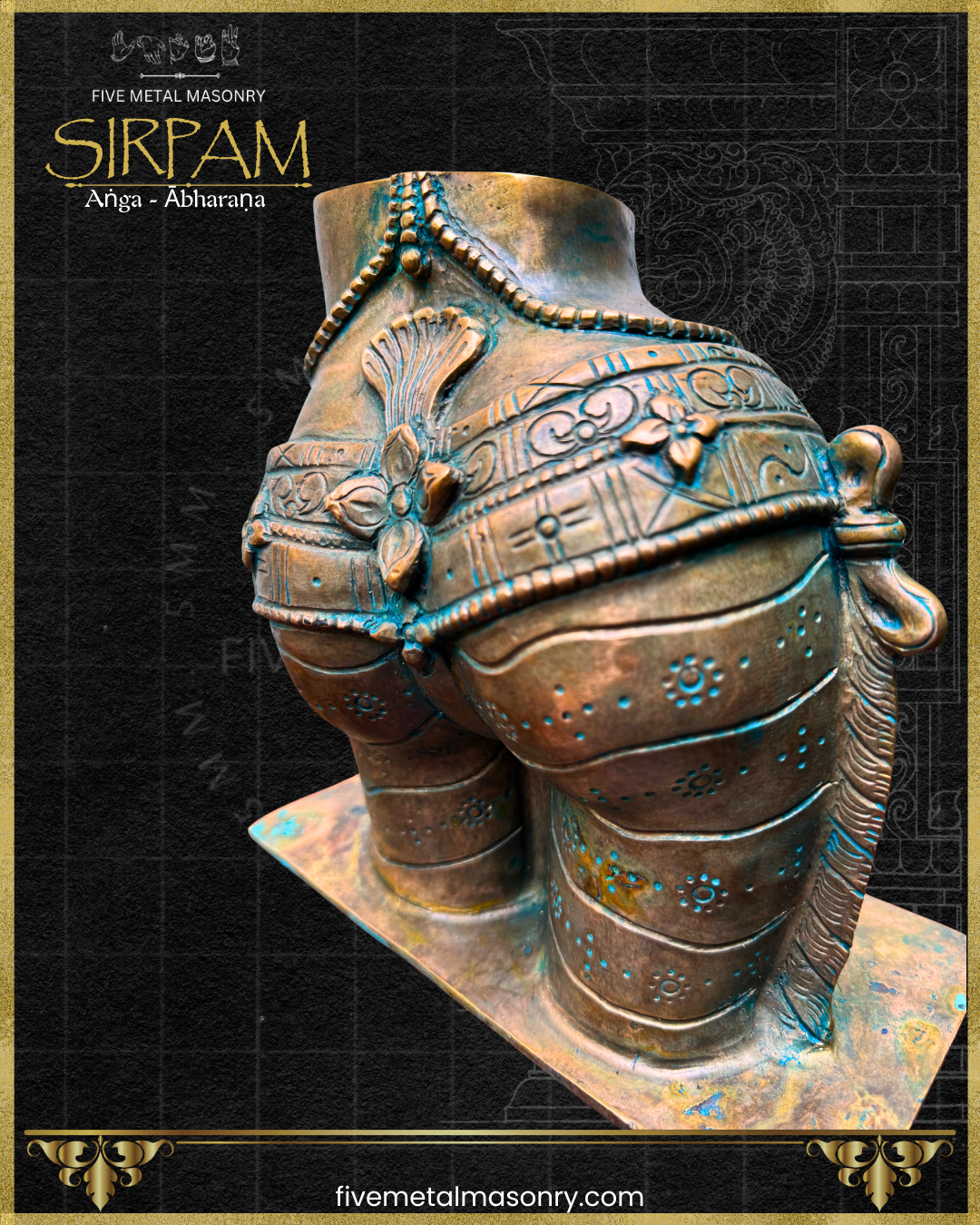 Uma/Parvati’s Torso Bronze sculpture – Sirpam Collection - Iconography per Shilpa Sastra, Handcrafted lost wax casting – Closeup rear view