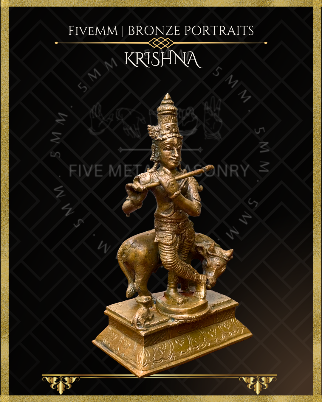 krishna with cow Panchaloha Bronze statue – Shilpa Sastra iconography, handcrafted lost wax casting – Right facing view