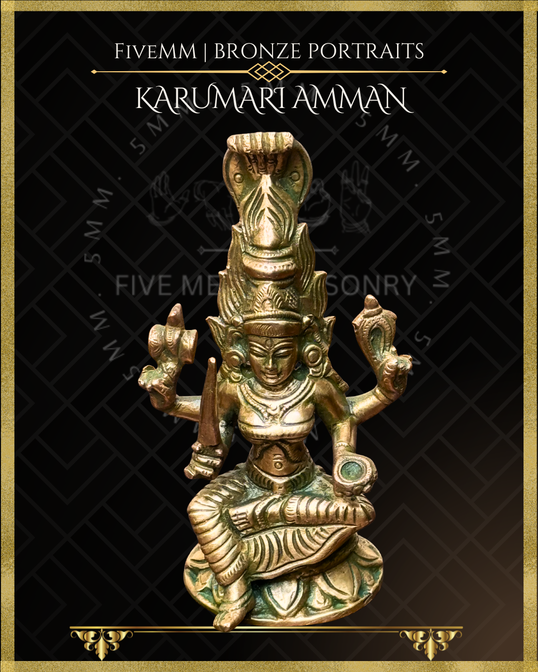 Karumari amman Panchaloha Bronze statue - Shilpa Sastra iconography, handcrafted lost wax casting – Top angle view