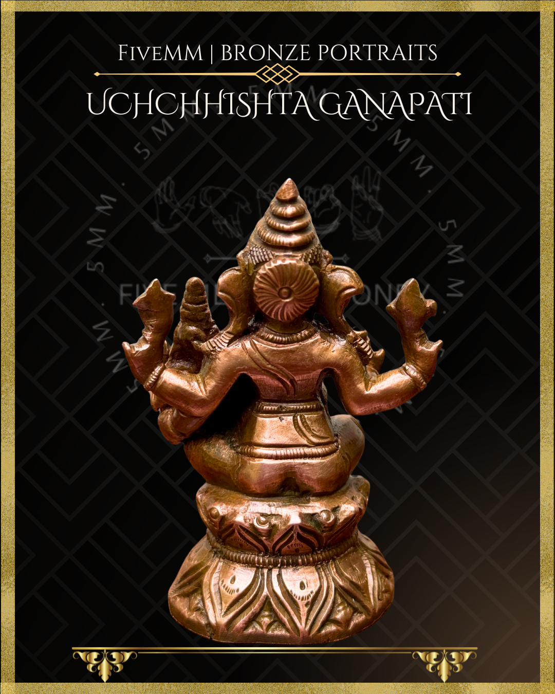 Uchchhishta Ganapati Bronze Panchaloha statue – Shilpa Sastra iconography, handcrafted lost wax casting – Back view 