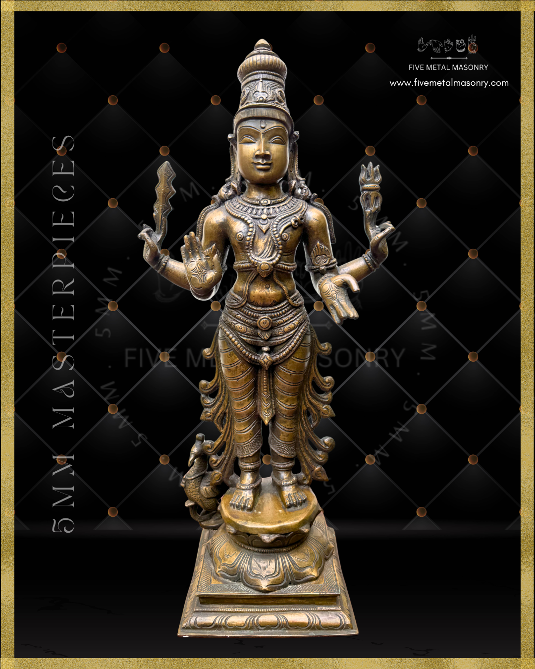 Murugan Panchaloha Bronze statue -  Masterpieces Collection - Iconography per Shilpa Sastra, handcrafted lost wax casting- front view