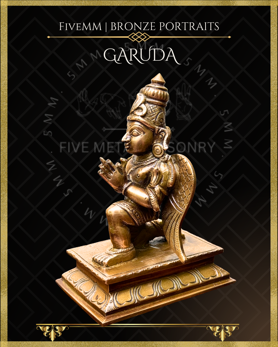 Garuda Bronze statue – per Shilpa Sastra iconography, handcrafted by lost wax casting – left facing view