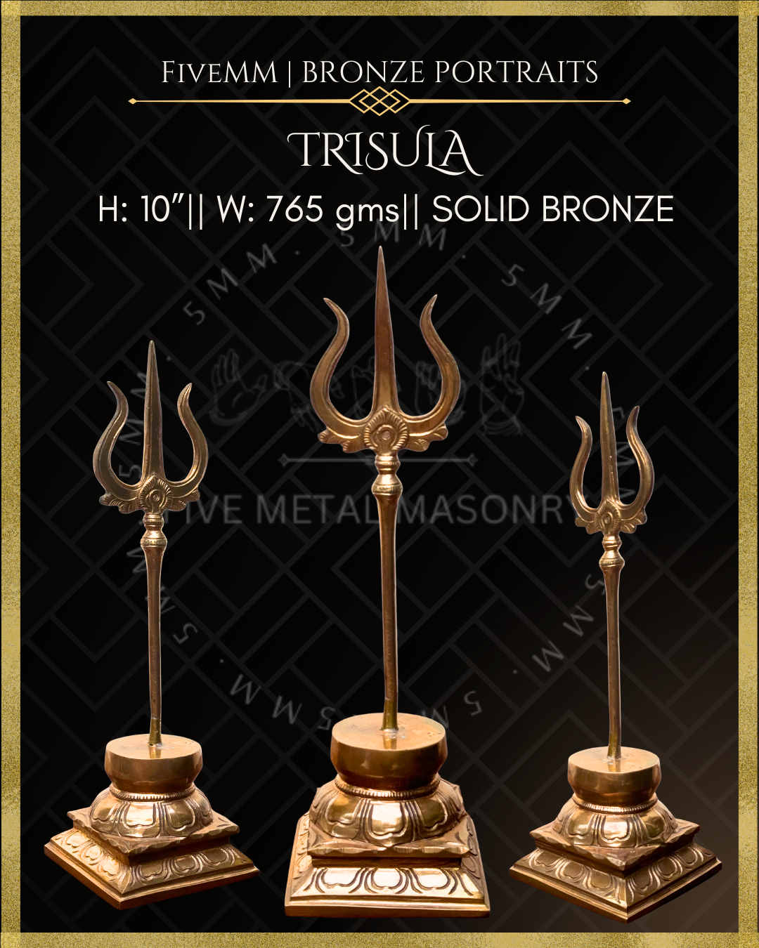 Trisula-Trident Panchaloha Bronze – per Shilpa Sastra iconography, handcrafted by lost wax casting – Dimensions