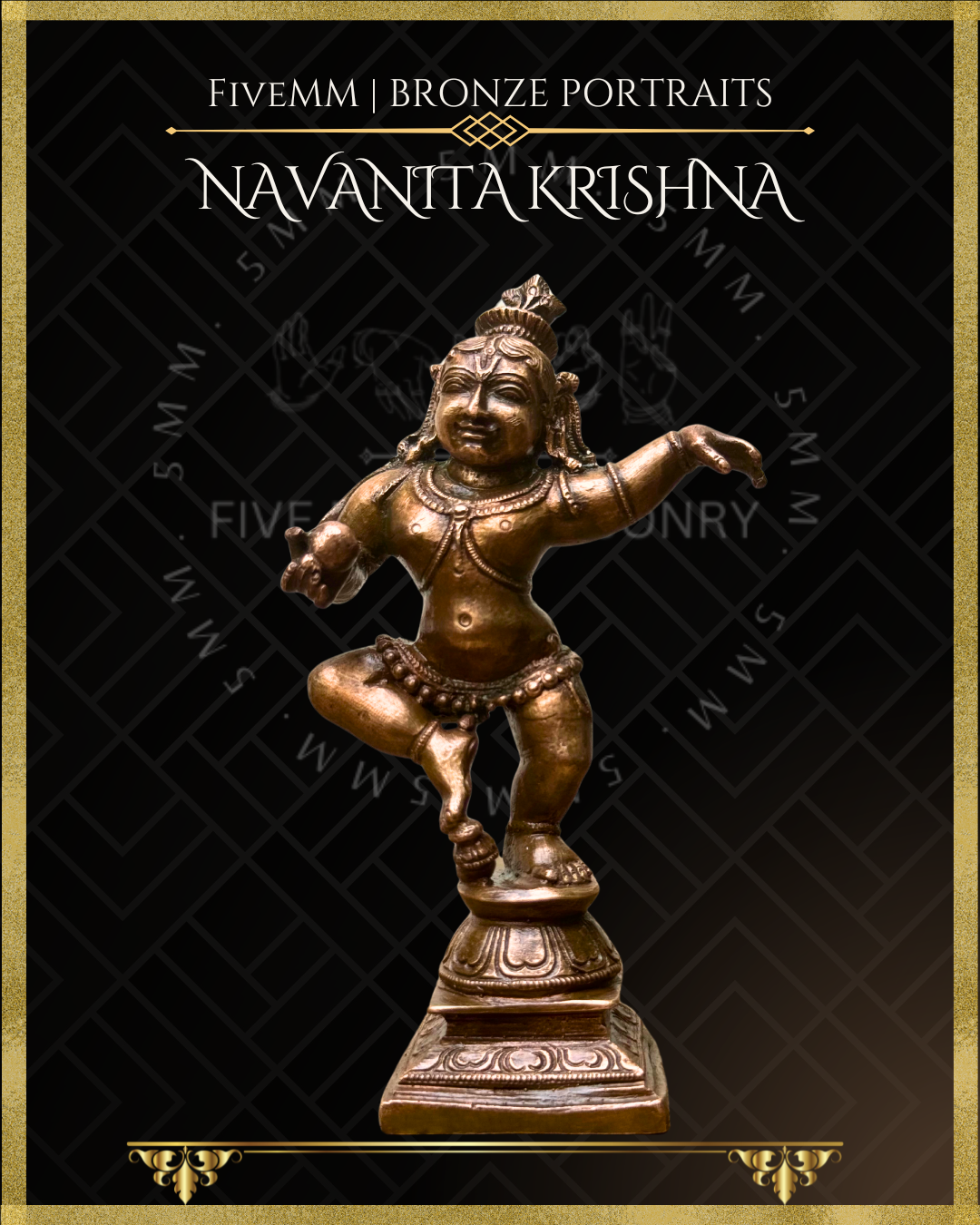 Navanita Krishna Panchaloha statue – Shilpa Sastra iconography, handcrafted lost wax casting –front angle view