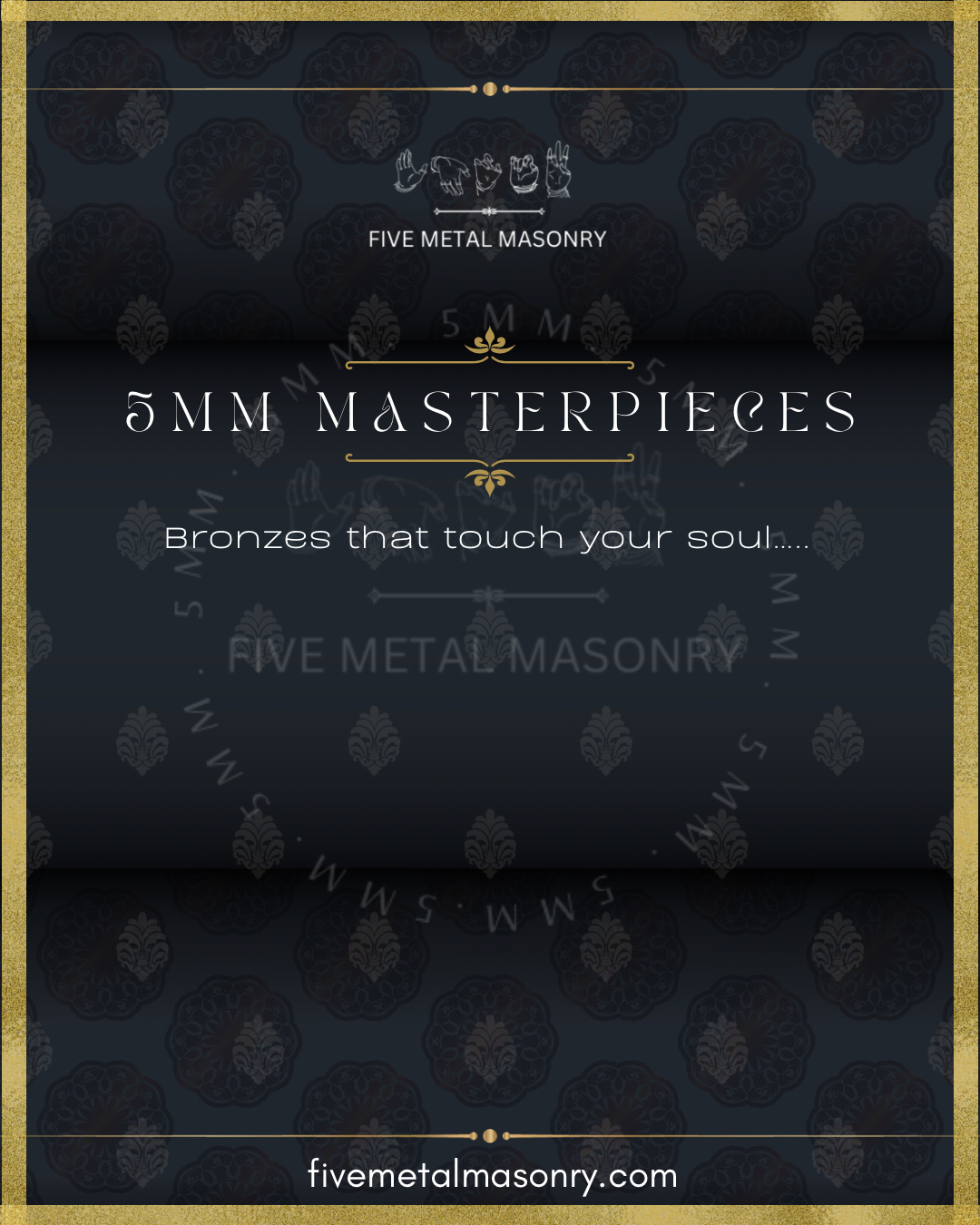 Five Metal Masonry Masterpieces collection graphic featuring the tagline “Bronzes that touch your soul”