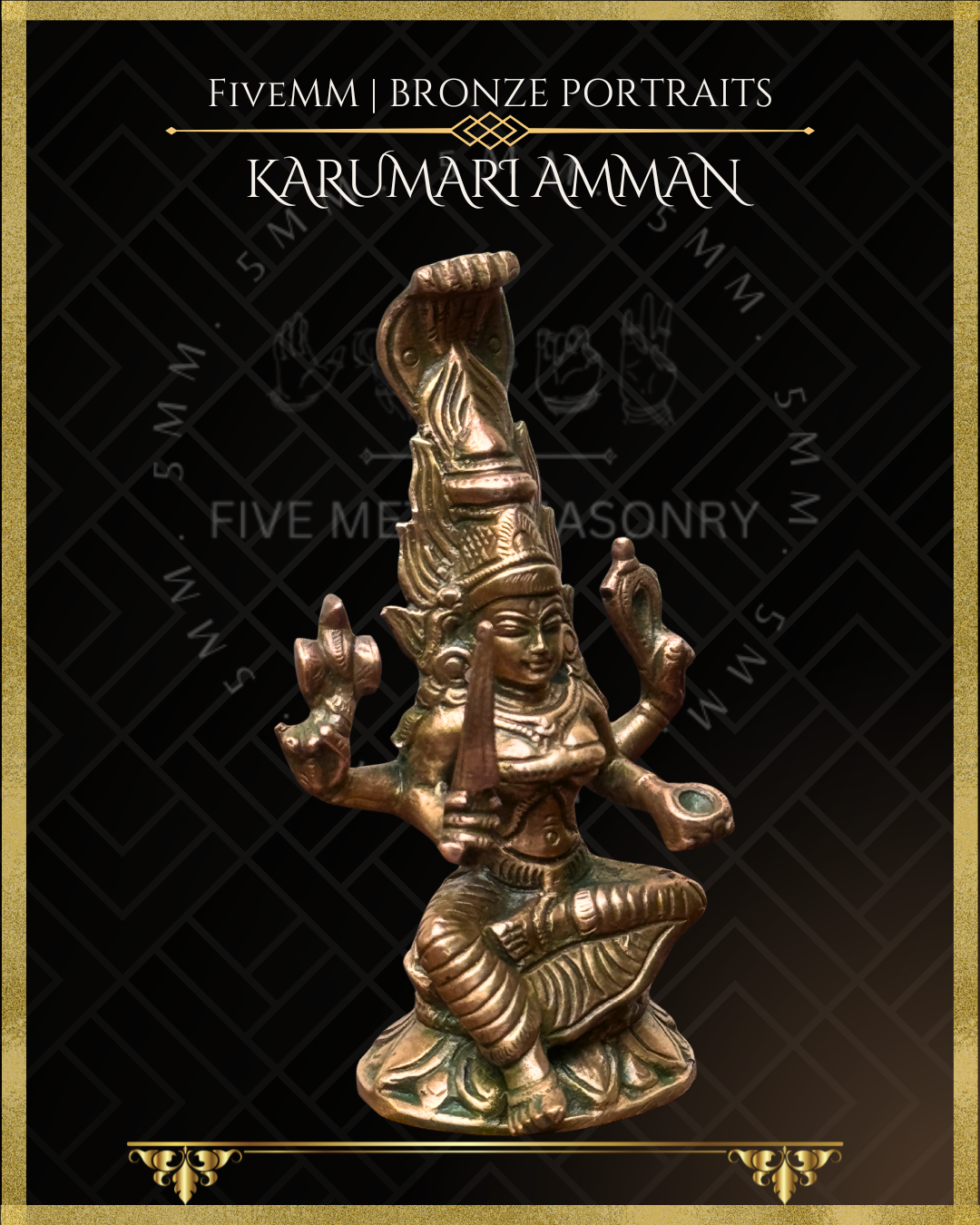 Karumari amman Panchaloha Bronze statue - Shilpa Sastra iconography, handcrafted lost wax casting – Right facing view