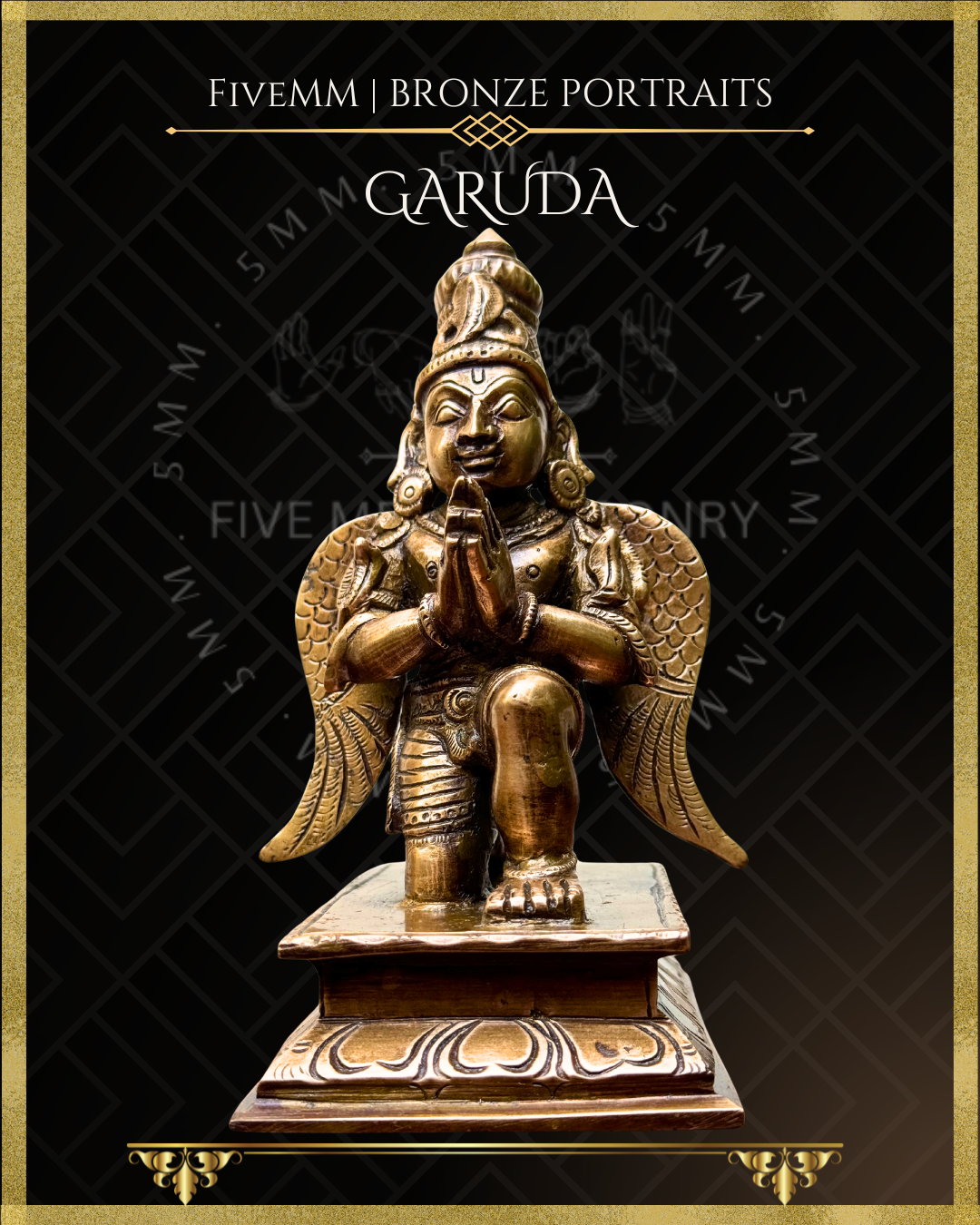 Garuda Bronze statue – per Shilpa Sastra iconography, handcrafted by lost wax casting – projected view