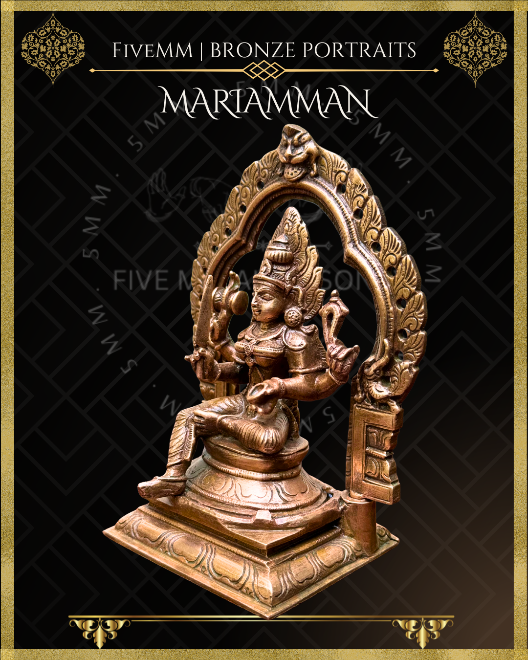 Mariamman Panchaloha Bronze statue – Shilpa Sastra iconography, handcrafted lost wax casting – Left facing view