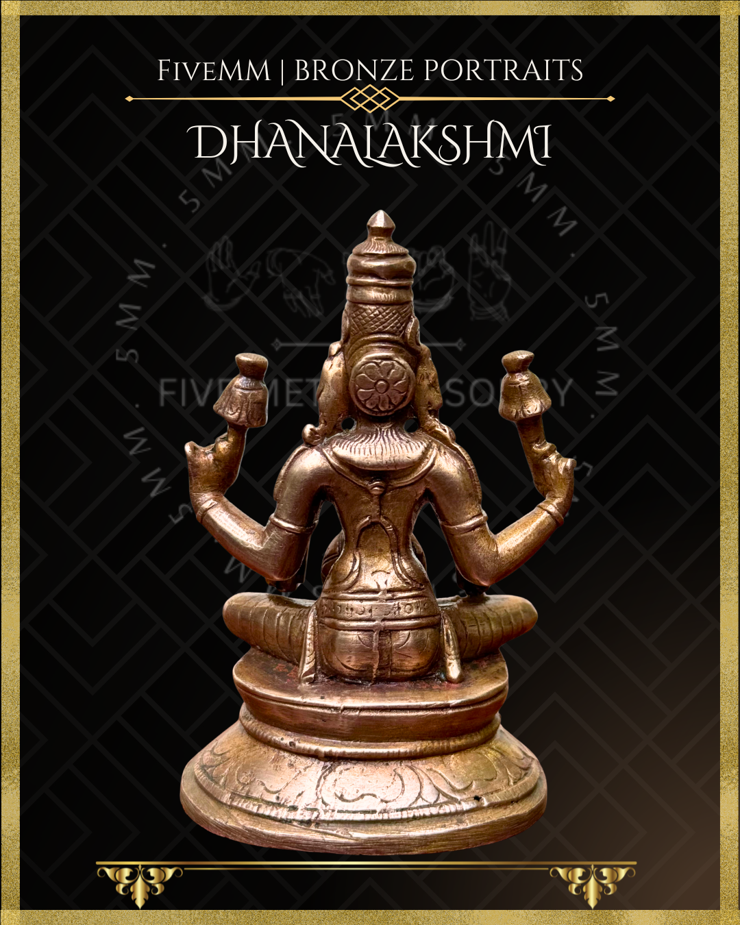 Kubera Lakshmi Panchaloha Bronze statue – Shilpa Sastra iconography, handcrafted lost wax casting – Back view