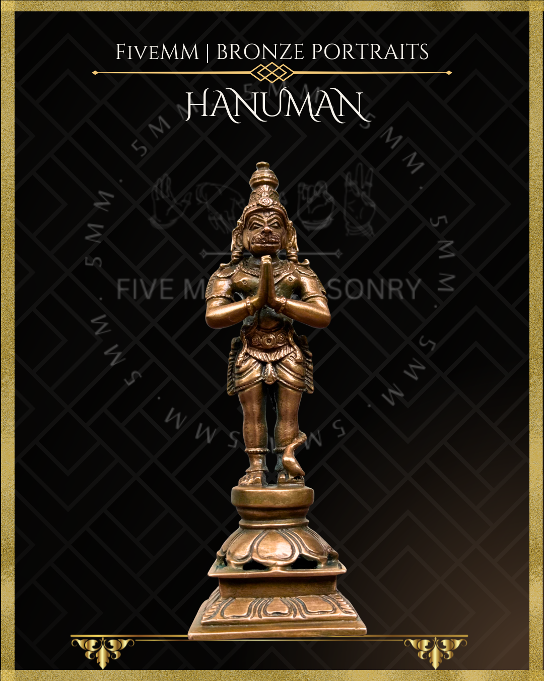 Hanuman -Standing  with Anjali mudra- Panchaloha Bronze statue – per Shilpa Sastra iconography, handcrafted by lost wax casting – Bottom up view