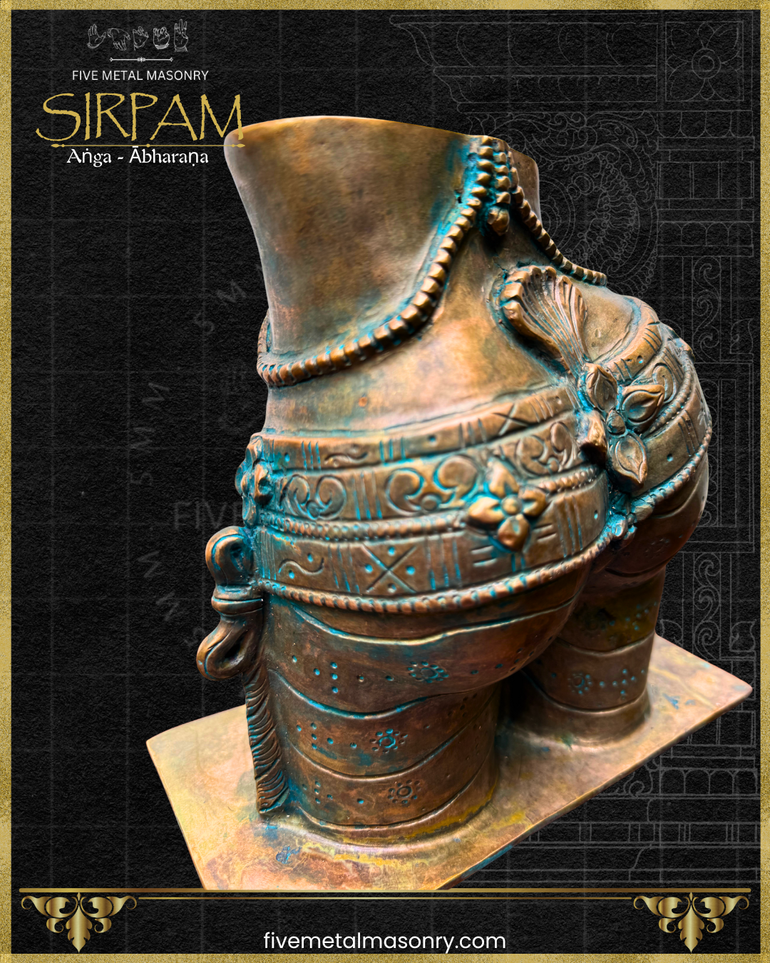 Uma/Parvati’s Torso Bronze sculpture – Sirpam Collection - Iconography per Shilpa Sastra, Handcrafted lost wax casting – Closeup side view