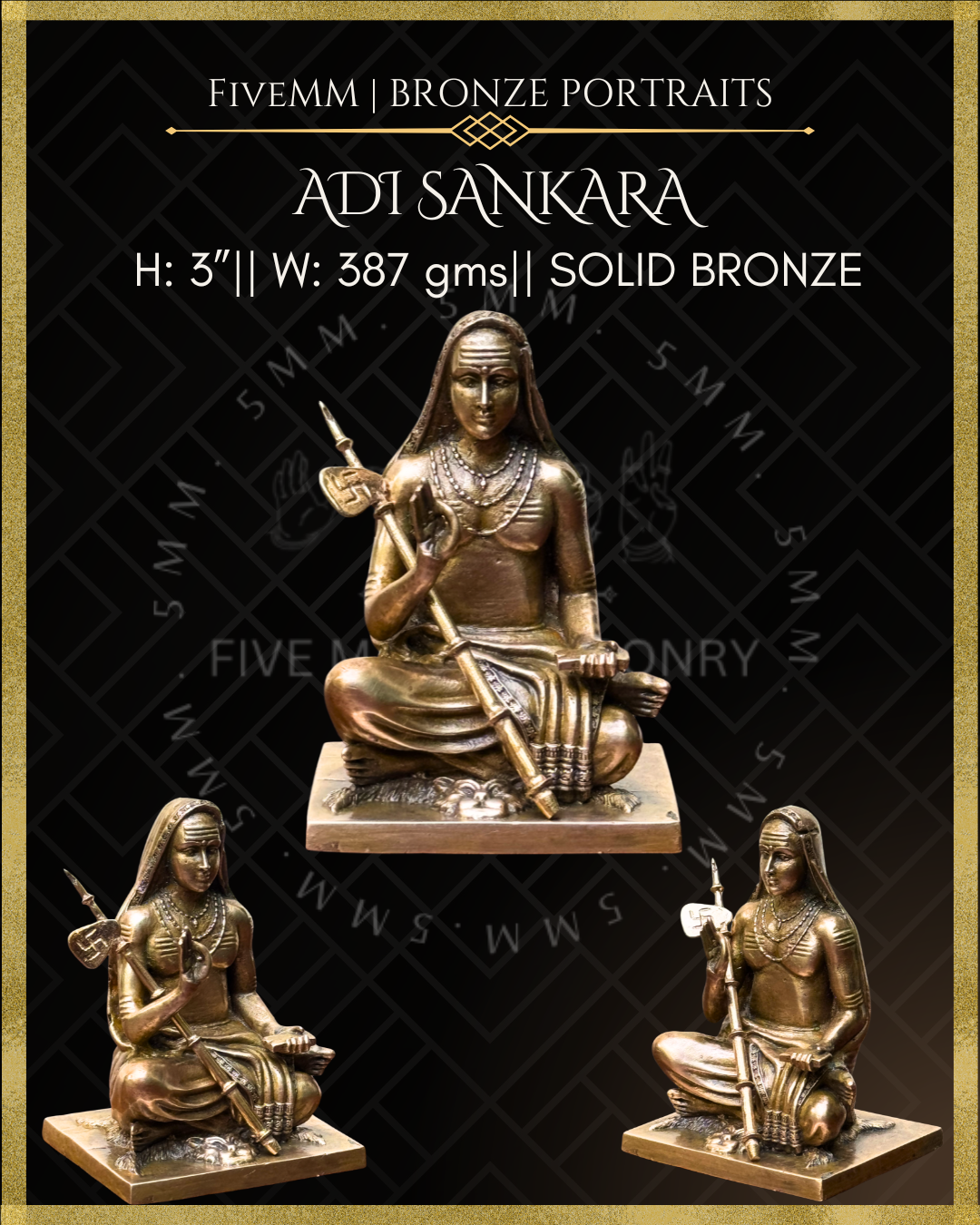 Product dimensions of Handcrafted Panchaloha bronze icon of Adi Shankaracharya