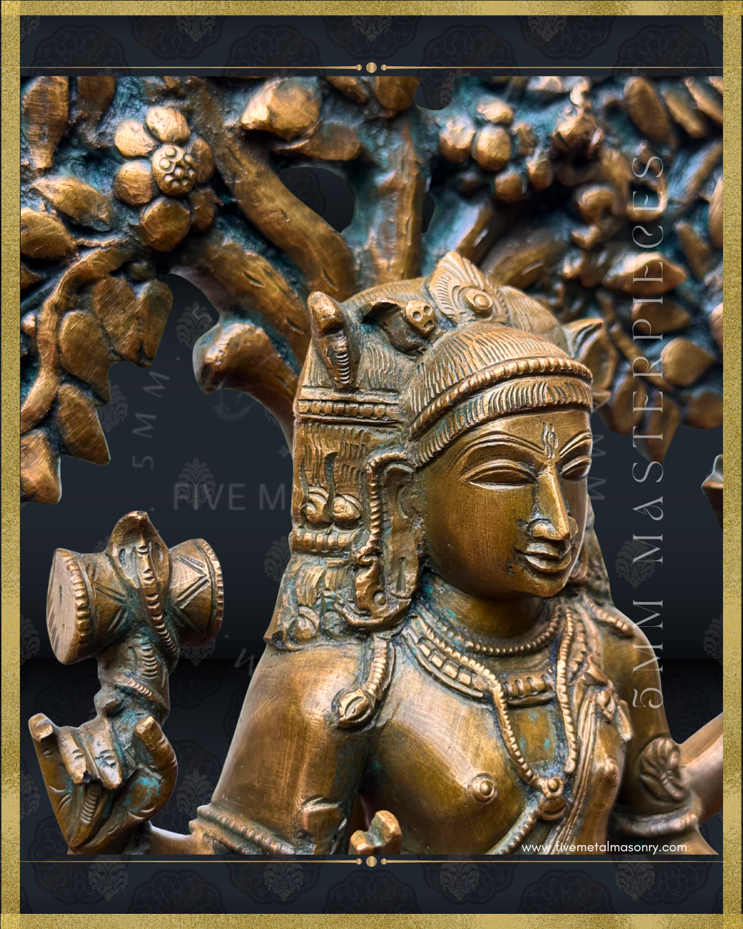 Dakshinamurti Shiva Panchaloha Bronze statue -  Masterpieces Collection - Iconography per Shilpa Sastra, handcrafted lost wax casting-close up profile view