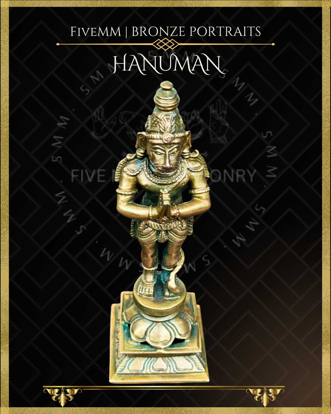 Hanuman -Standing  with Anjali mudra- Panchaloha Bronze statue – per Shilpa Sastra iconography, handcrafted by lost wax casting – Top angle view