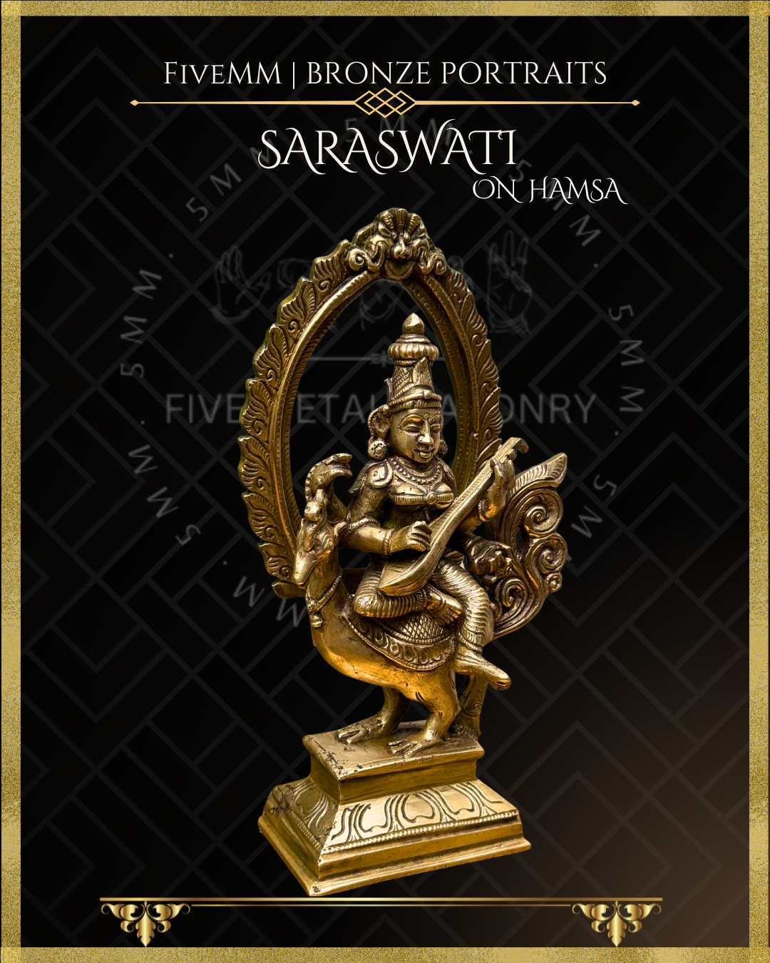8" Saraswati seated on Hamsa