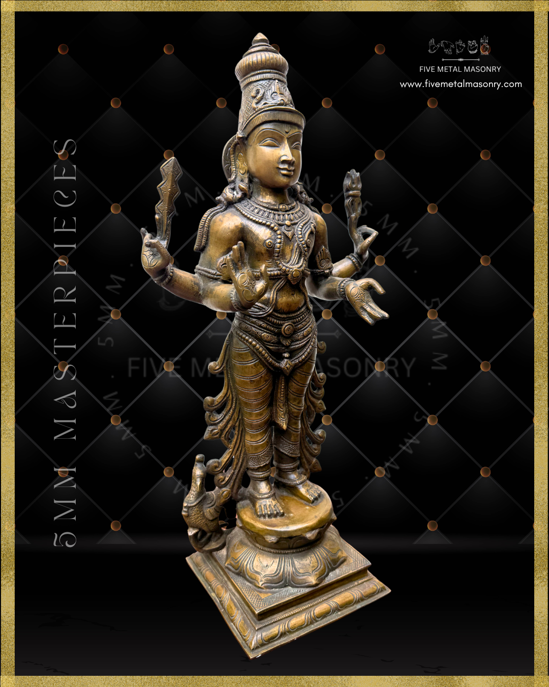Murugan Panchaloha Bronze statue -  Masterpieces Collection - Iconography per Shilpa Sastra, handcrafted lost wax casting- right facing view
