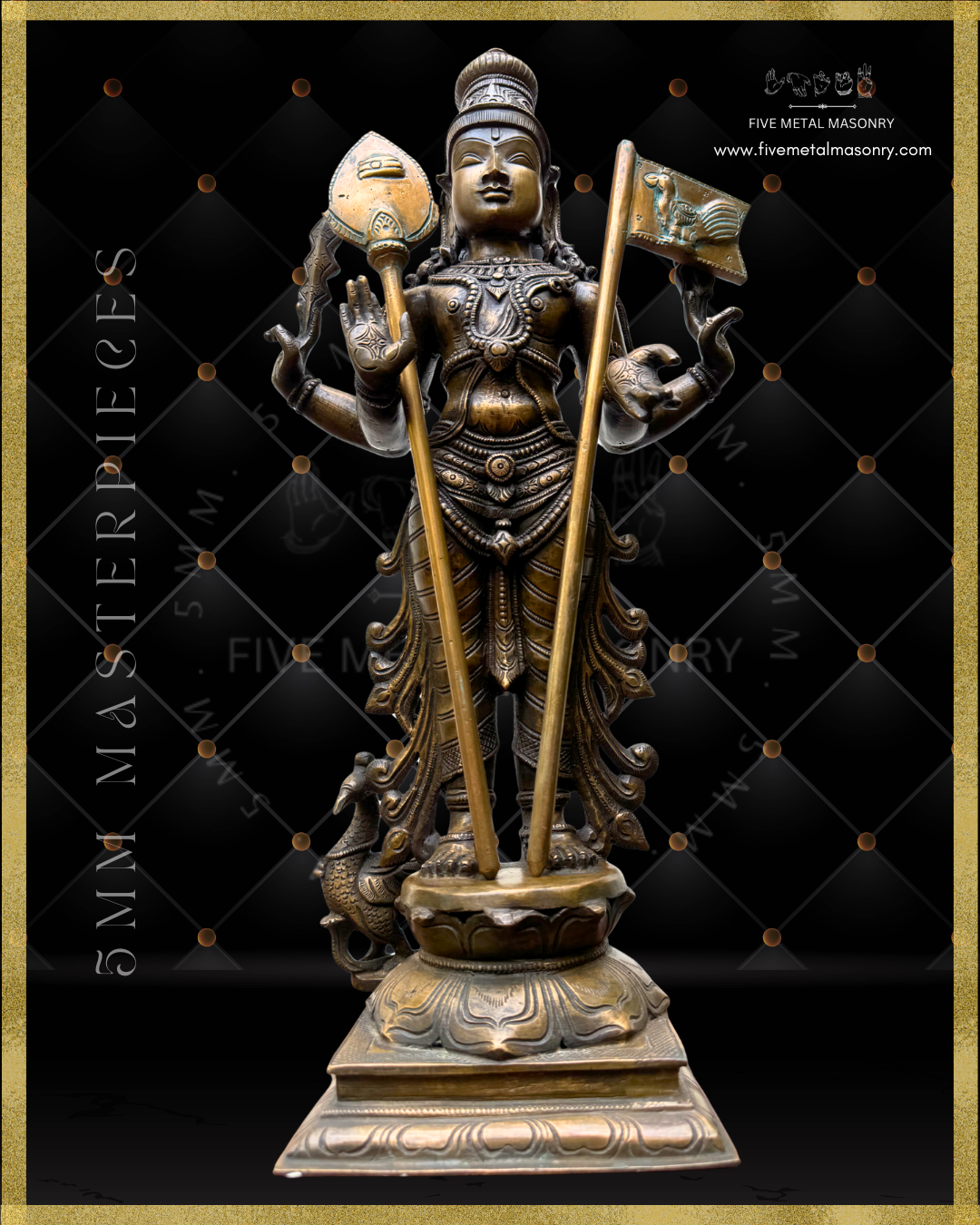 Murugan Panchaloha Bronze statue -  Masterpieces Collection - Iconography per Shilpa Sastra, handcrafted lost wax casting- projected view