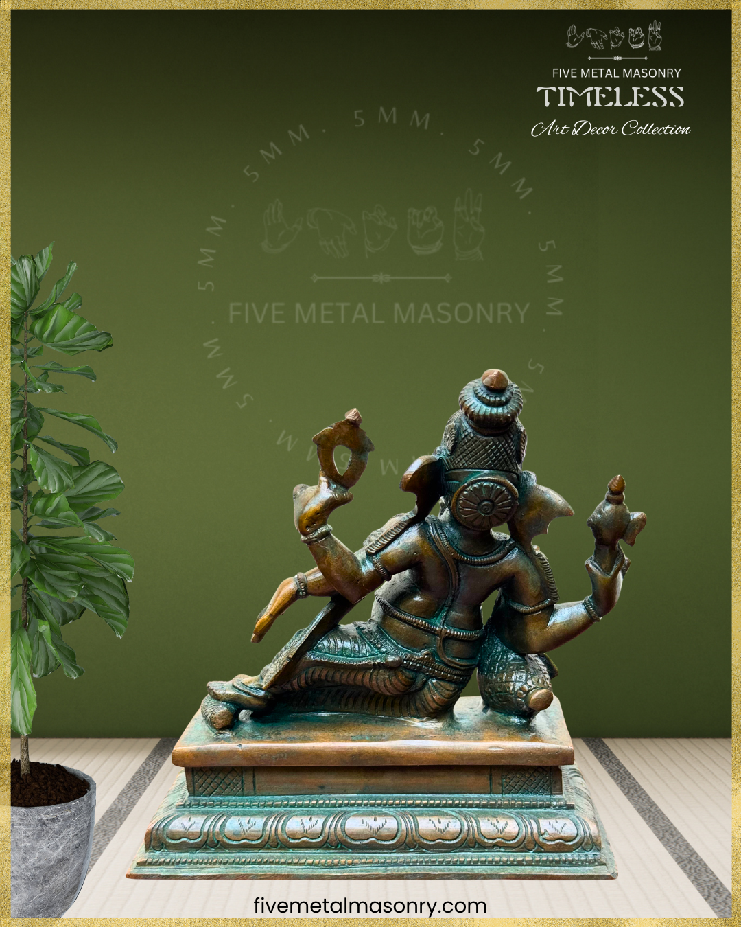 Ganesha reclining Panchaloha Bronze statue – Timeless Collection - Iconography per Shilpa Sastra, Handcrafted lost wax casting – Rear view