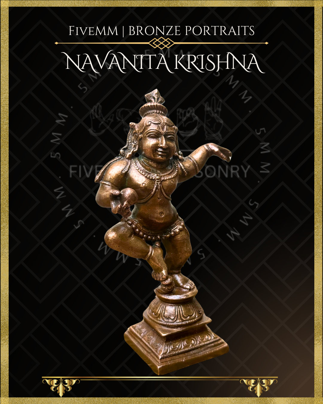 Navanita Krishna Panchaloha statue – Shilpa Sastra iconography, handcrafted lost wax casting –right side view