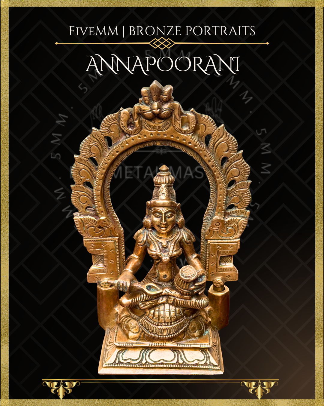 Annapoorani/Annapurna Panchaloha Bronze statue – per Shilpa Sastra iconography, handcrafted by lost wax casting – Top angle view