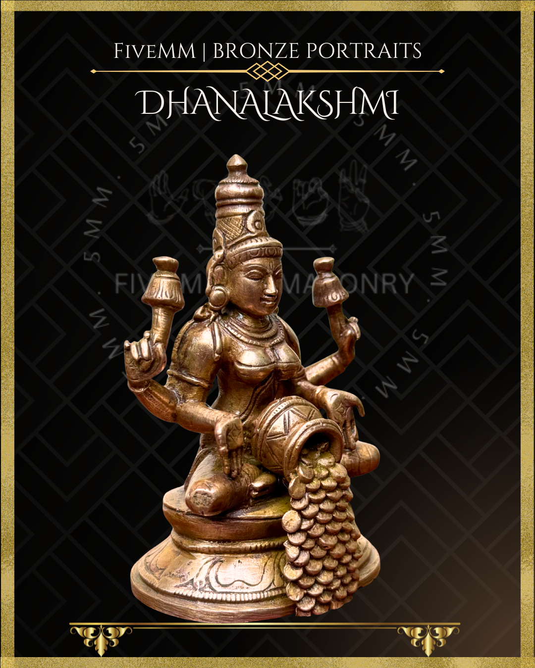 Kubera Lakshmi Panchaloha Bronze statue – Shilpa Sastra iconography, handcrafted lost wax casting – Right facing view