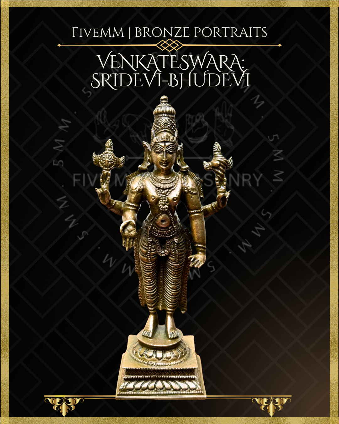 Bronze statue of Venkateswara on a black background