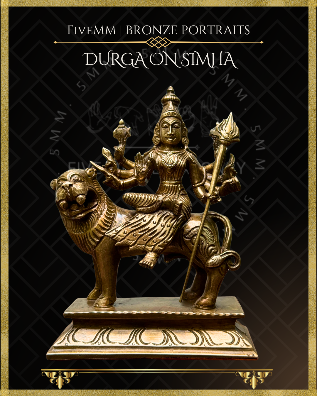 Durga On Simha Panchaloha Bronze statue - Shilpa Sastra iconography, handcrafted lost wax casting – Bottom angle view
