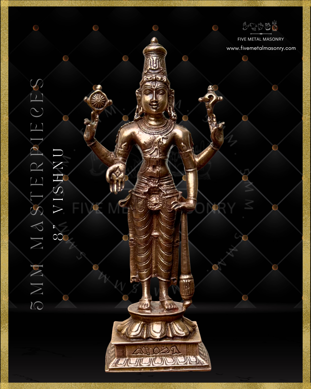 Vishnu Panchaloha bronze statue – Shilpa Sastra iconography, handcrafted lost wax casting – Front view