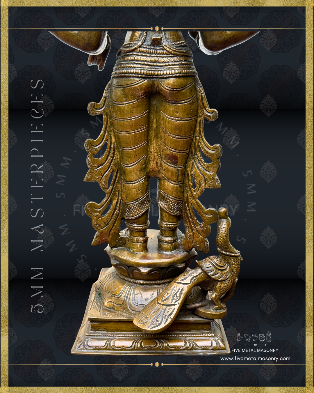 Murugan Panchaloha Bronze statue -  Masterpieces Collection - Iconography per Shilpa Sastra, handcrafted lost wax casting- rear closeup view