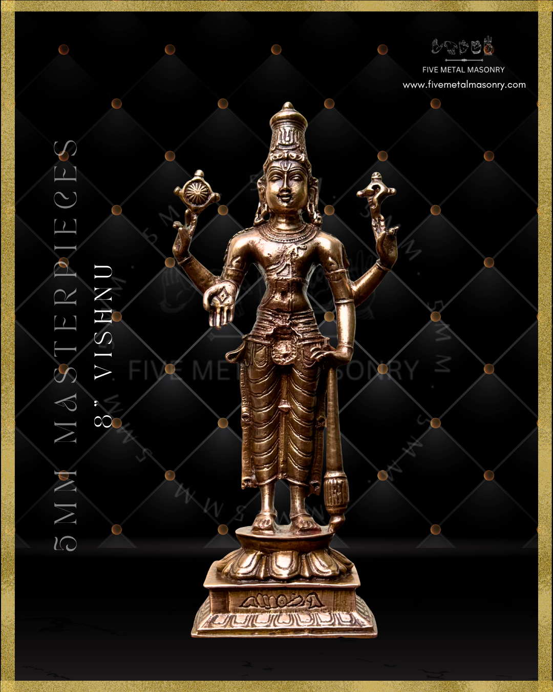 Vishnu Panchaloha bronze statue – Shilpa Sastra iconography, handcrafted lost wax casting – Bottom angle view