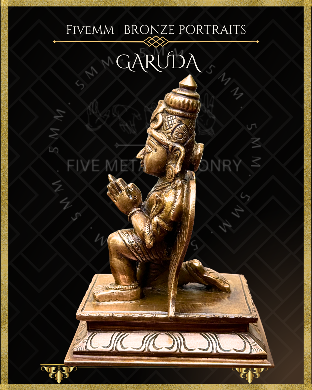 Garuda Bronze statue – per Shilpa Sastra iconography, handcrafted by lost wax casting – left profile view