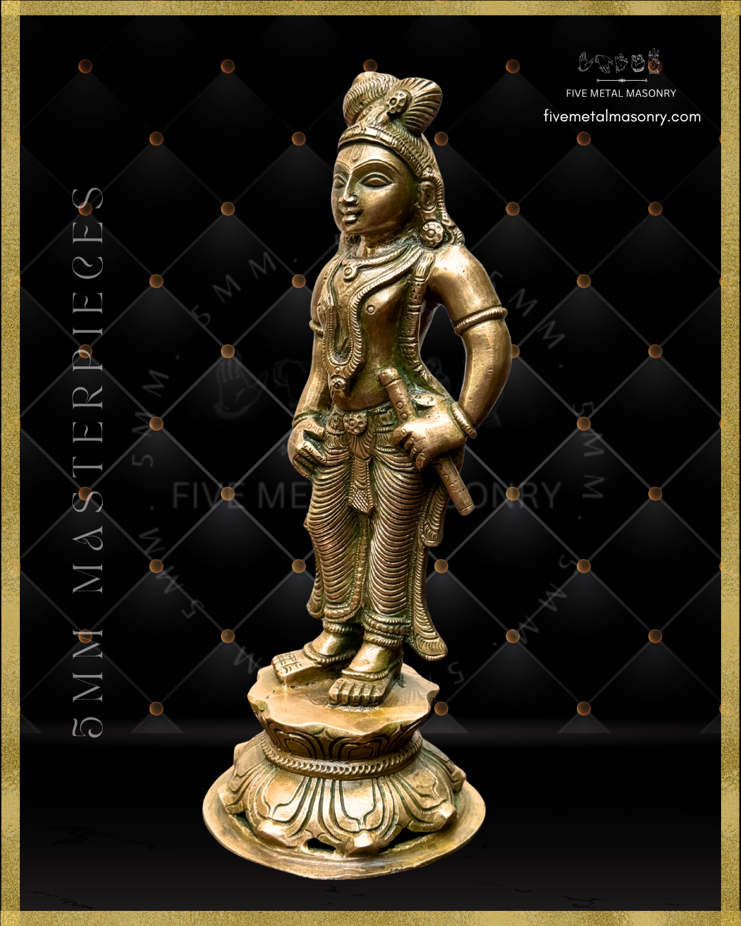 Krishna Panchaloha Bronze statue -  Masterpieces Collection - Iconography per Shilpa Sastra, handcrafted lost wax casting – Left facing view