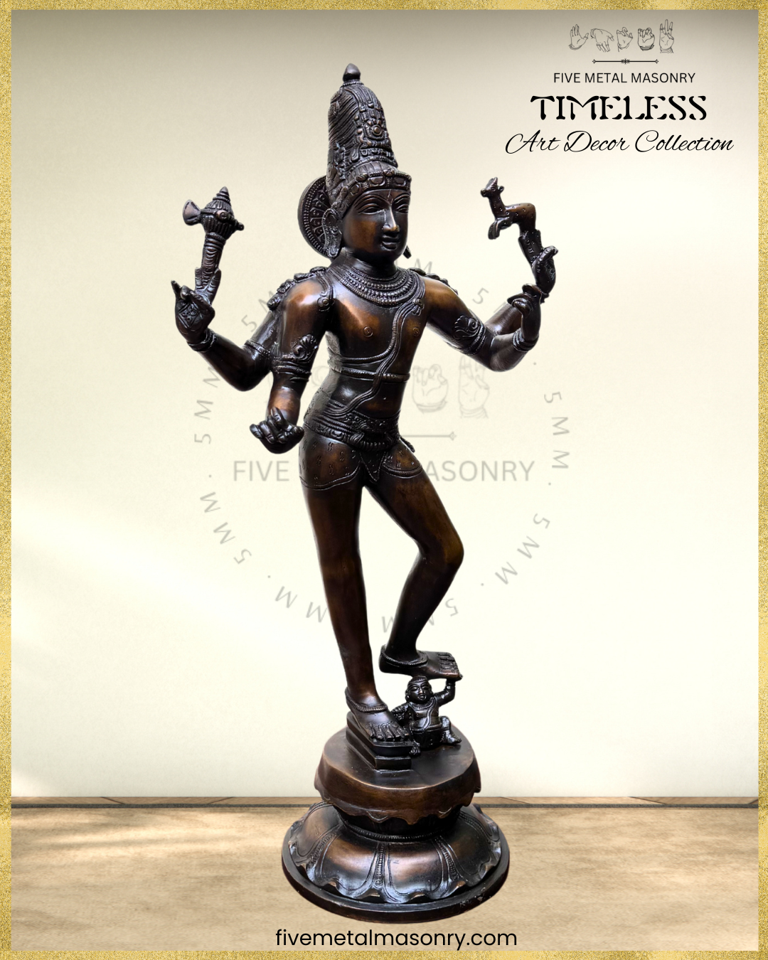 Tripurantaka Siva Bronze Panchaloha statue - Timeless Collection – Shilpa Sastra iconography, handcrafted lost wax casting – Right facing view