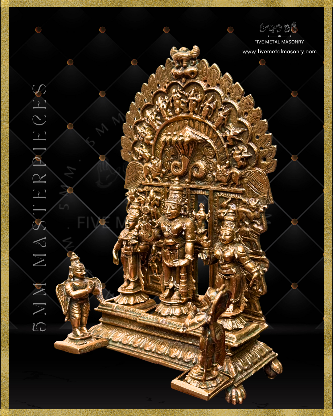 Vishnu Set with Ornate Dasavatharam Arch-Panchaloha Bronze statue -  Masterpieces Collection - Iconography per Shilpa Sastra, handcrafted lost wax casting – Left facing view