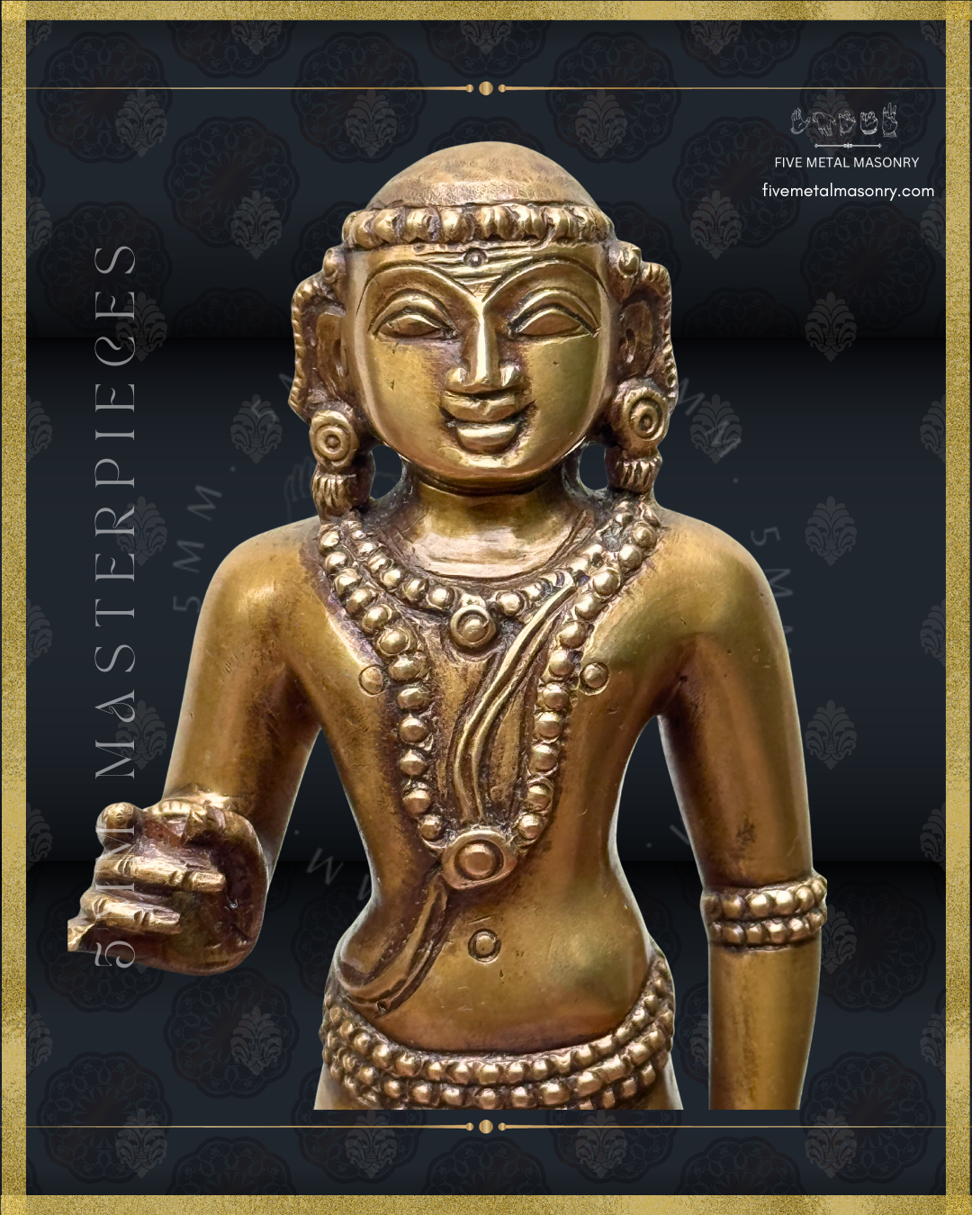 Front profile  closeup view of Dhandayudhapani Murugan Bronze statue -  Masterpieces Collection - Iconography per Shilpa Sastra, handcrafted lost wax casting