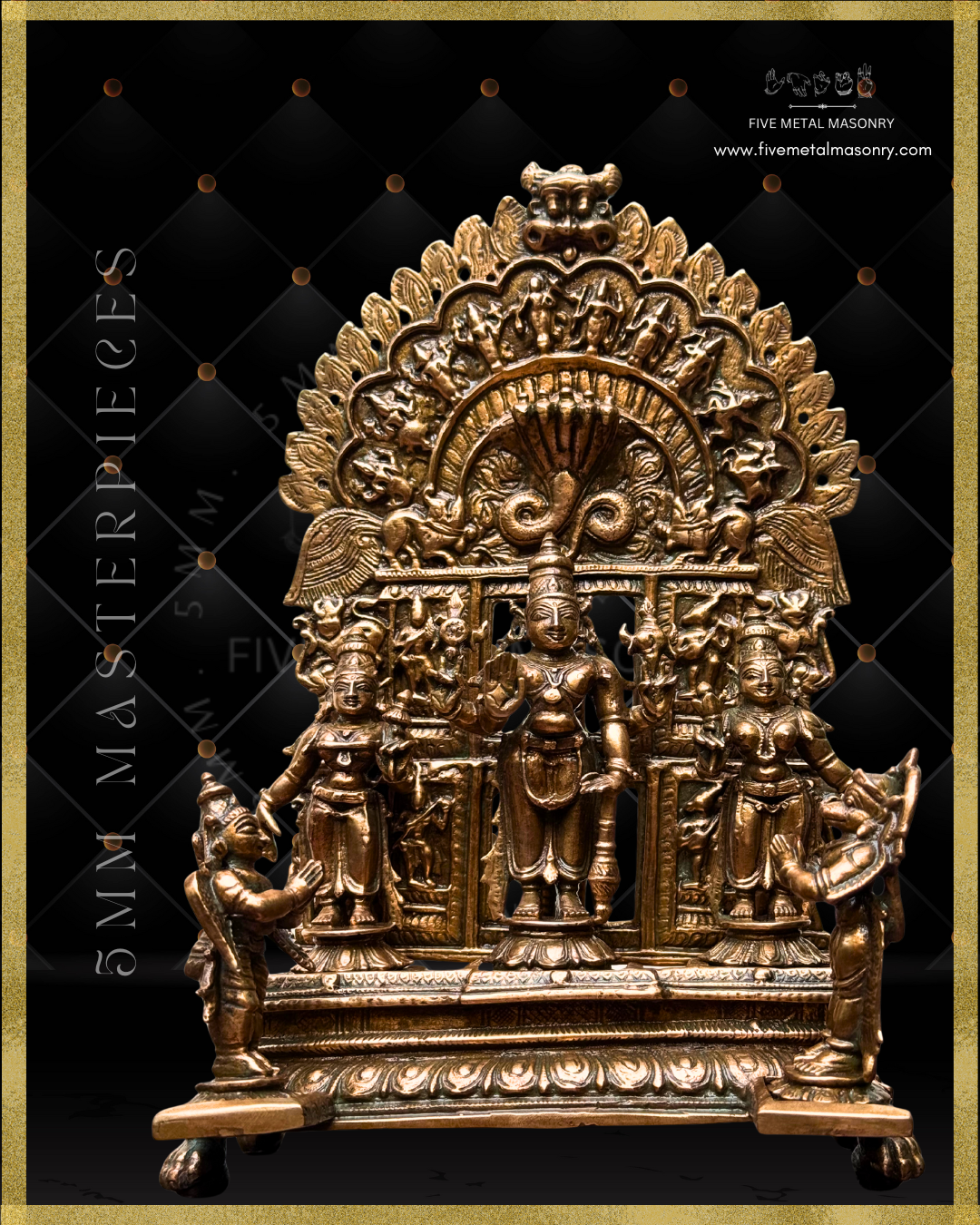 Vishnu Set with Ornate Dasavatharam Arch-Panchaloha Bronze statue -  Masterpieces Collection - Iconography per Shilpa Sastra, handcrafted lost wax casting – projected view