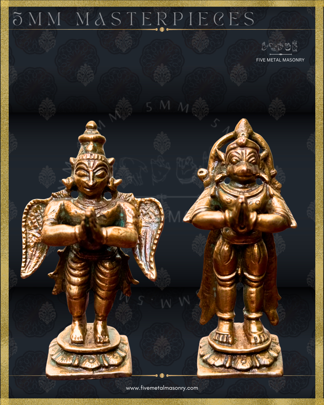 Vishnu Set- Hanuman and Garuda - Panchaloha Bronze statue -  Masterpieces Collection - Iconography per Shilpa Sastra, handcrafted lost wax casting