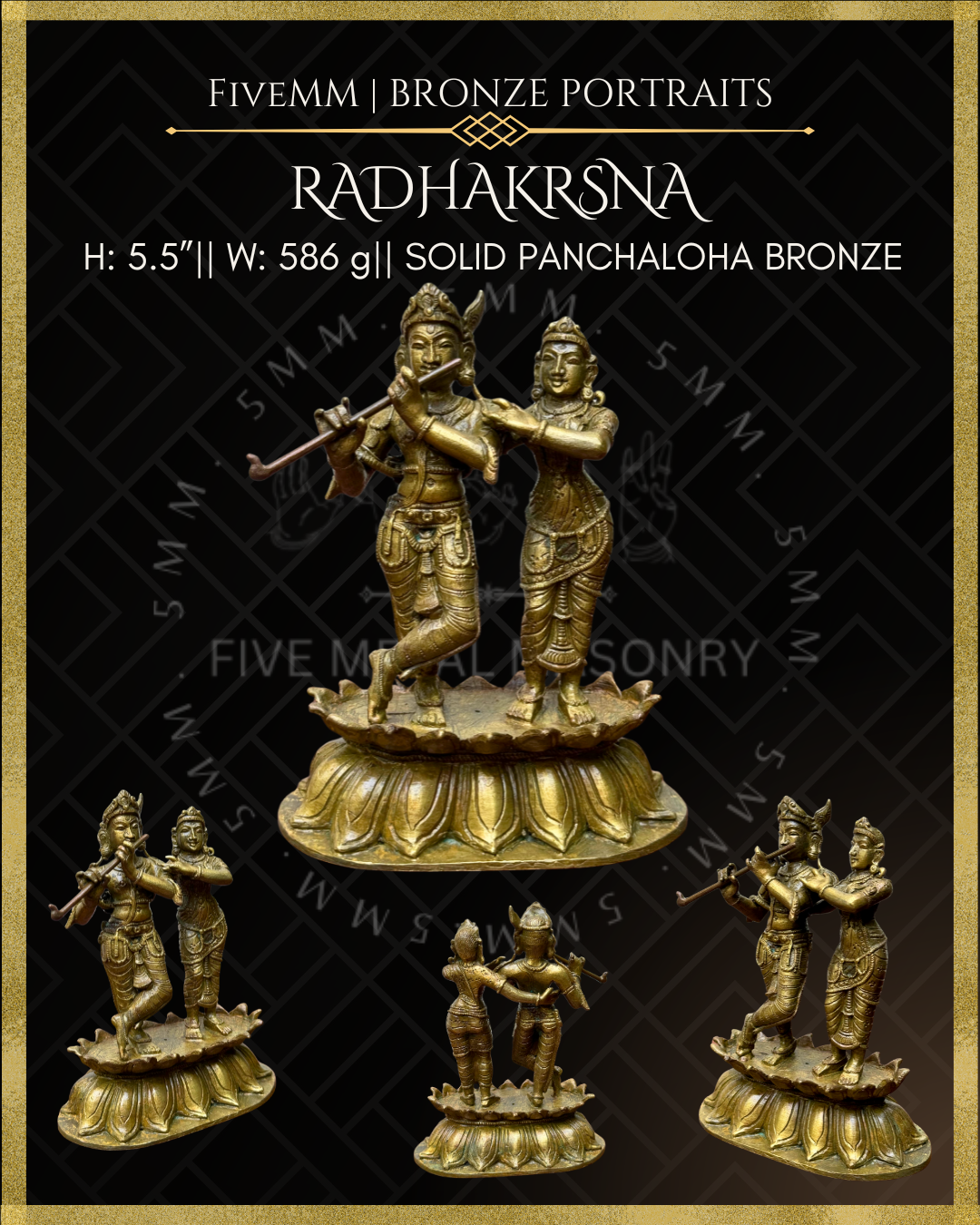 Radha Krishna Panchaloha Bronze statue – Shilpa Sastra iconography, handcrafted lost wax casting – All angles view