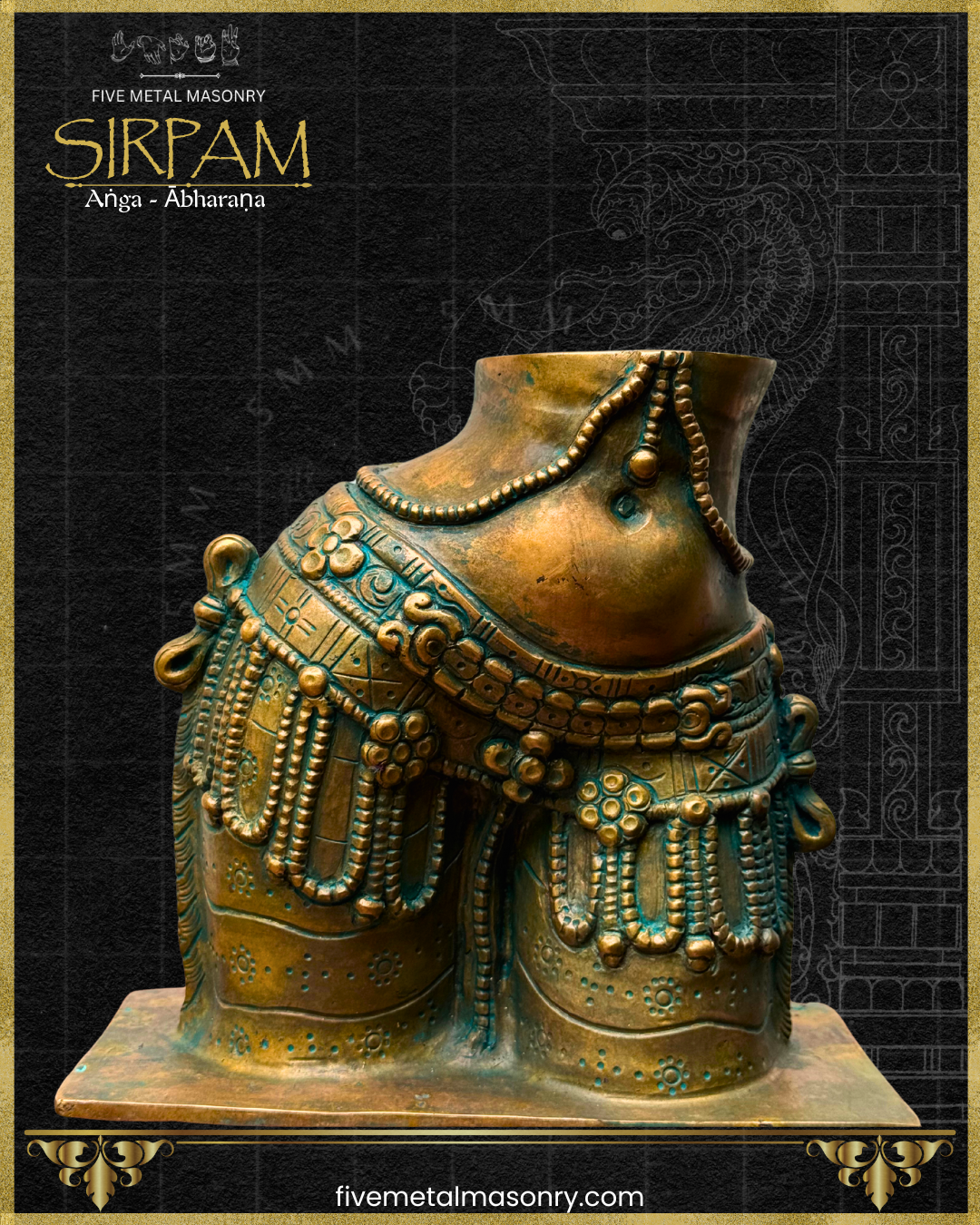 Uma/Parvati’s Torso Bronze sculpture – Sirpam Collection - Iconography per Shilpa Sastra, Handcrafted lost wax casting – Projected view