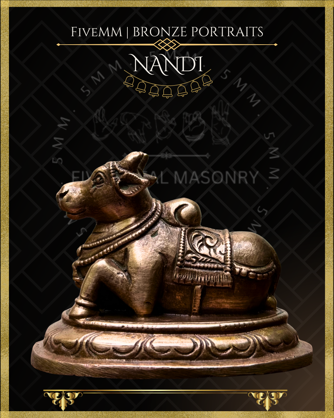 Nandi Panchaloha Bronze statue – per Shilpa Sastra iconography, handcrafted by lost wax casting – Top angle view