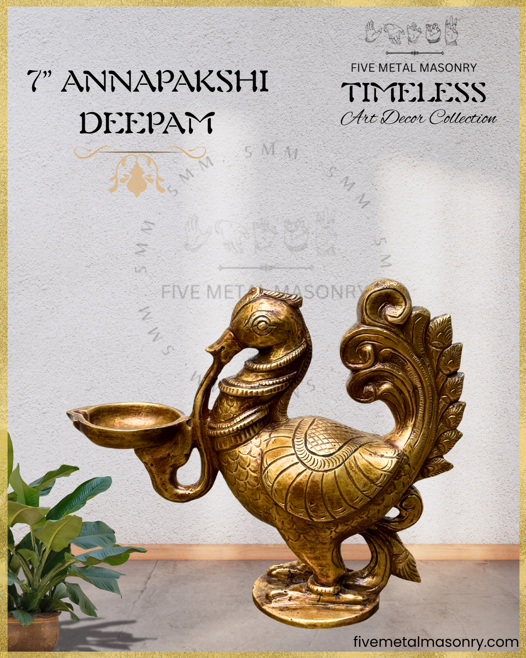 Hamsa Deepam Panchaloha bronze statue – Shilpa Sastra iconography, handcrafted lost wax casting – Left facing view