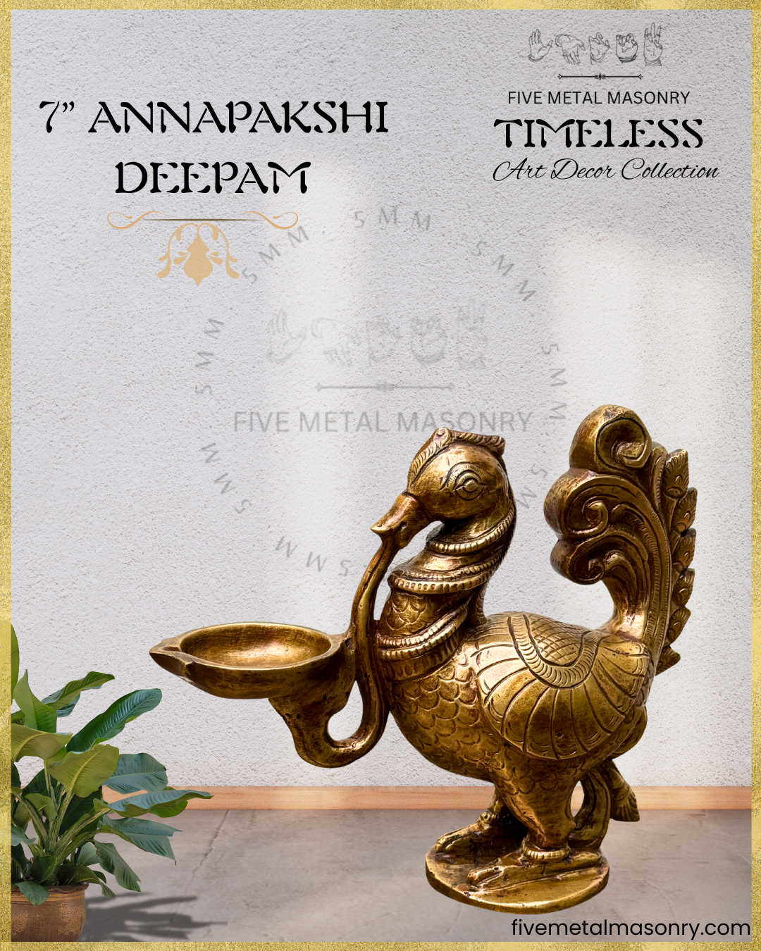 Hamsa Deepam Panchaloha bronze statue – Shilpa Sastra iconography, handcrafted lost wax casting – Left turned view