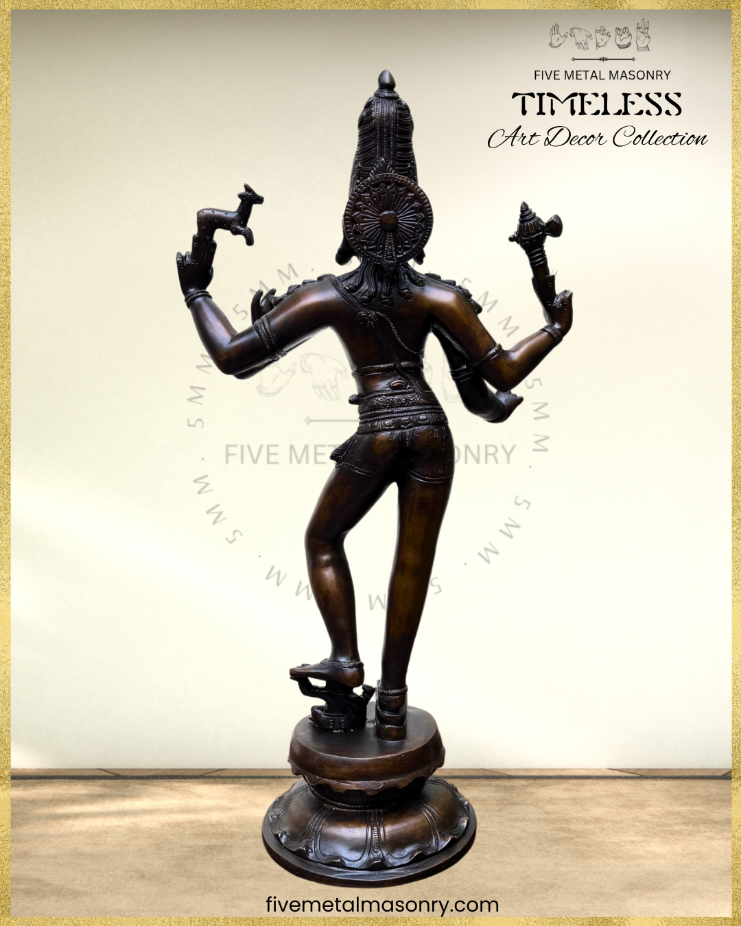 Tripurantaka Siva Bronze Panchaloha statue - Timeless Collection – Shilpa Sastra iconography, handcrafted lost wax casting – Rear view